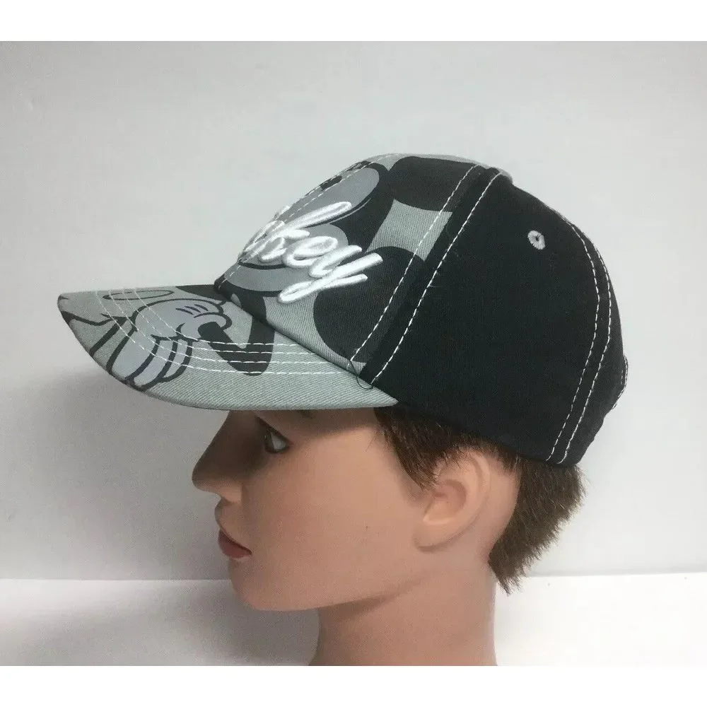 Disney Mickey Mouse SpellOut snapback‎ hat Black Gray Graphic Embroidered Cap